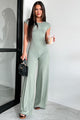 Staying Out Later Twist-Back Jumpsuit (Sage) - NanaMacs