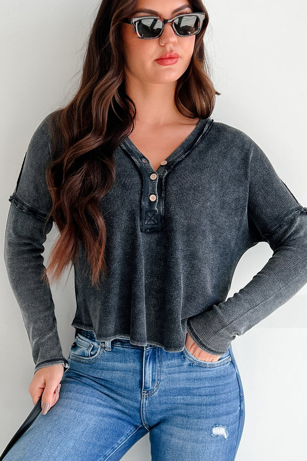 Morton Long Sleeve Henley Top (Charcoal) - NanaMacs