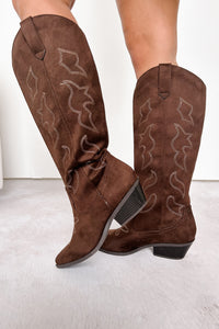 A Wild Ride Faux Suede Western Boots (Brown) - NanaMacs