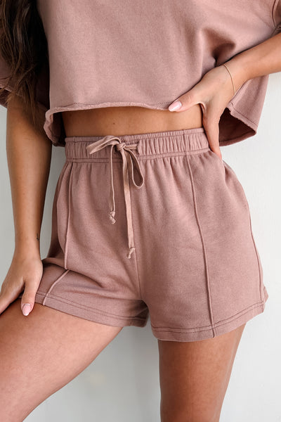 Endless Leisure Knit Drawstring Waist Shorts (Mocha) - NanaMacs