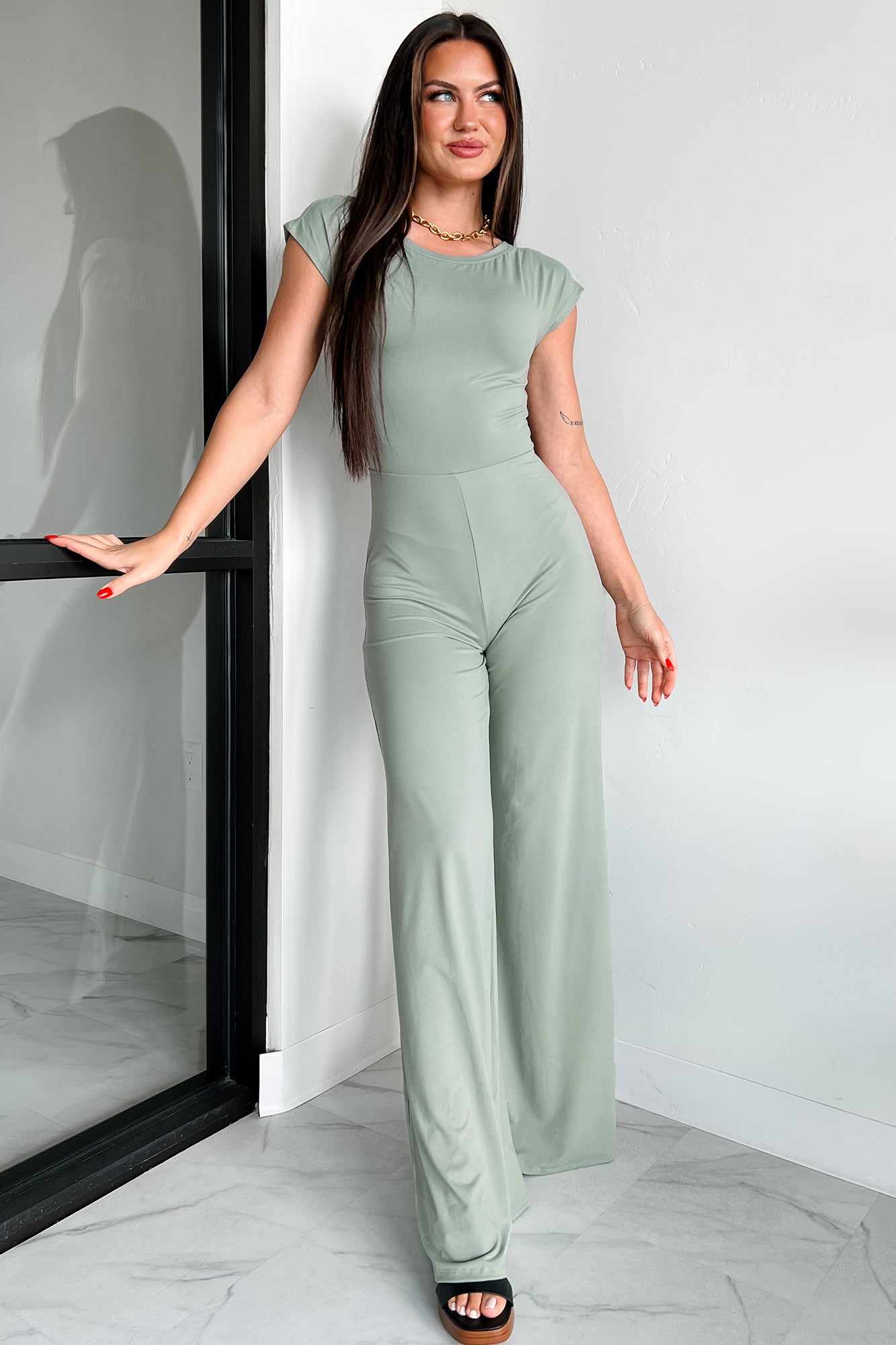 Staying Out Later Twist-Back Jumpsuit (Sage) · NanaMacs
