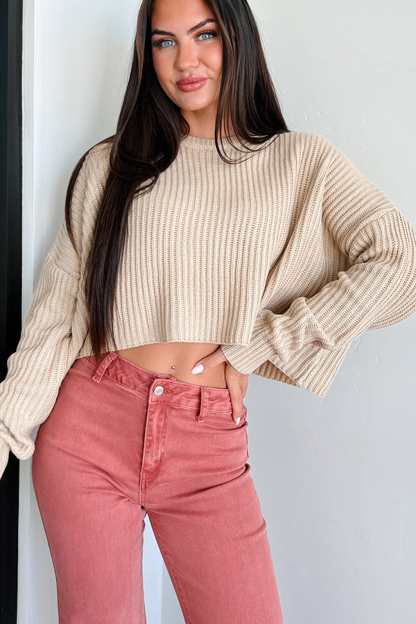 Coziest Memories Crewneck Crop Sweater (Taupe) - NanaMacs