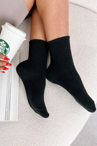 Snuggle Ready Solid Quarter Socks (Black) - NanaMacs