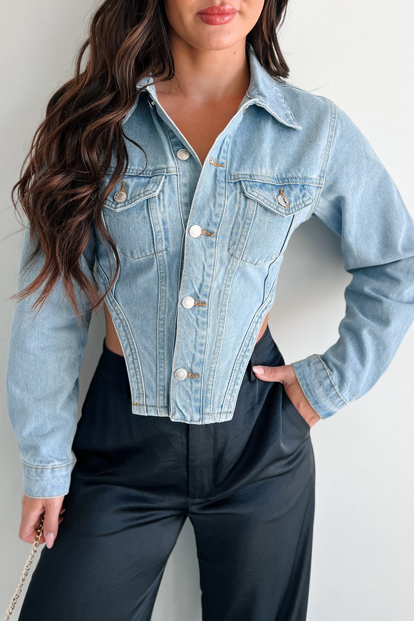 Icon Status Cropped Denim Corset Jacket (Medium Denim) · NanaMacs