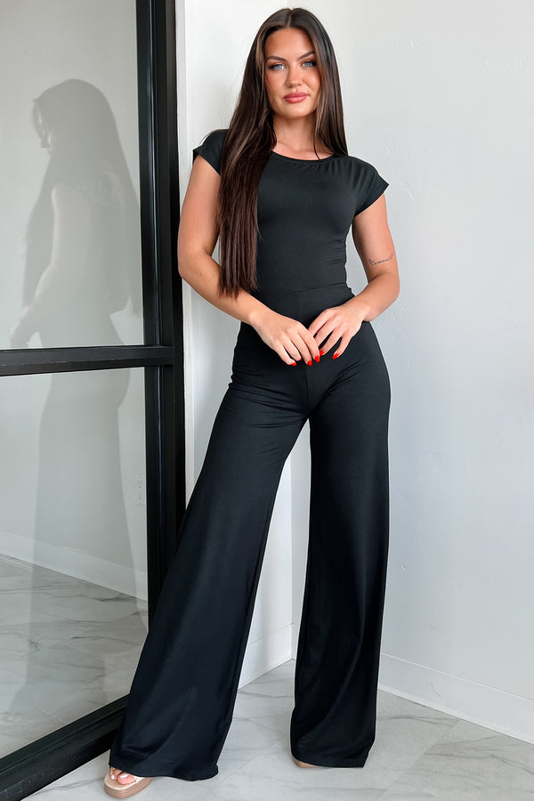 Staying Out Later Twist-Back Jumpsuit (Black) - NanaMacs