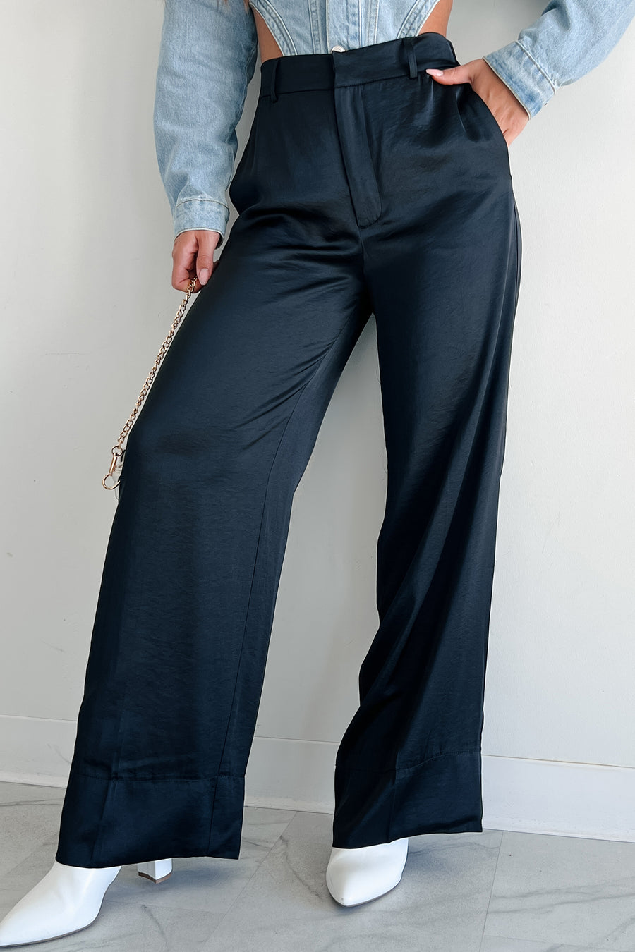 Focus Meetings High Waist Satin Pants (Black)