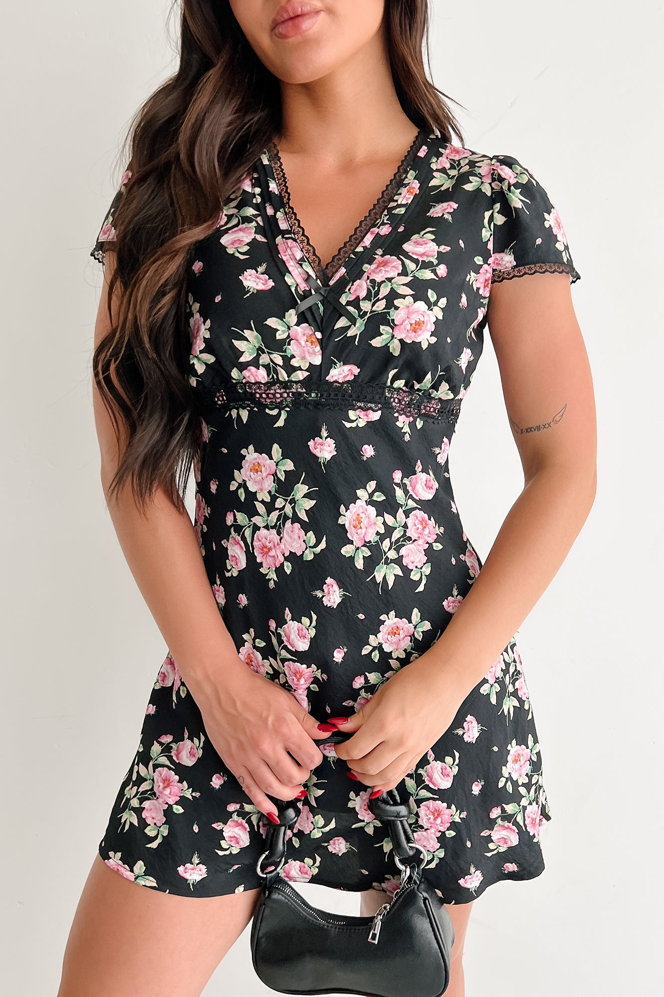 Women's Endless Rose Floral Mini Dress in Black
