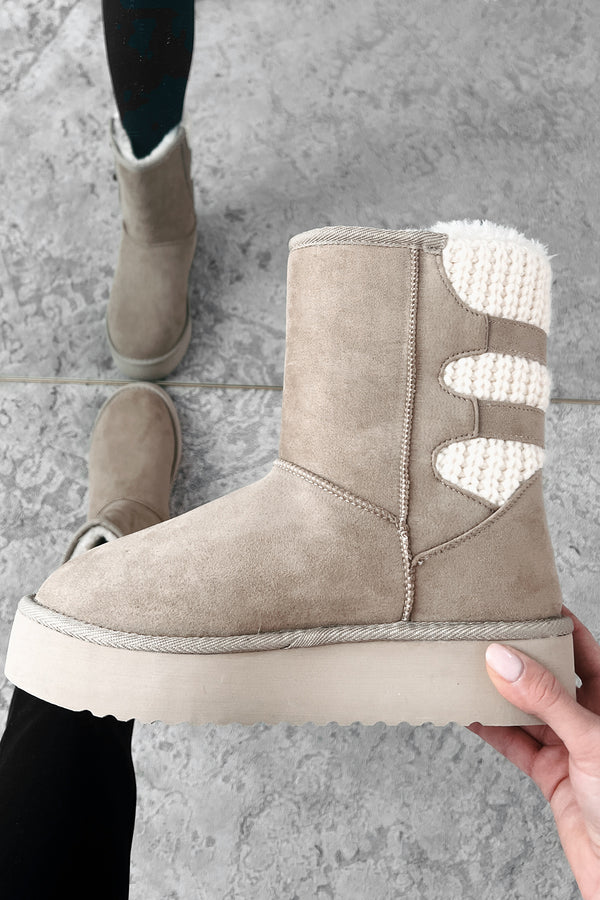 Catching Snowflakes Buckle Knit Platform Boots (Oat) - NanaMacs