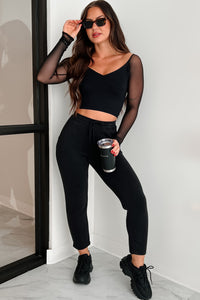 Drew Mesh Sleeve Top (Black) - NanaMacs