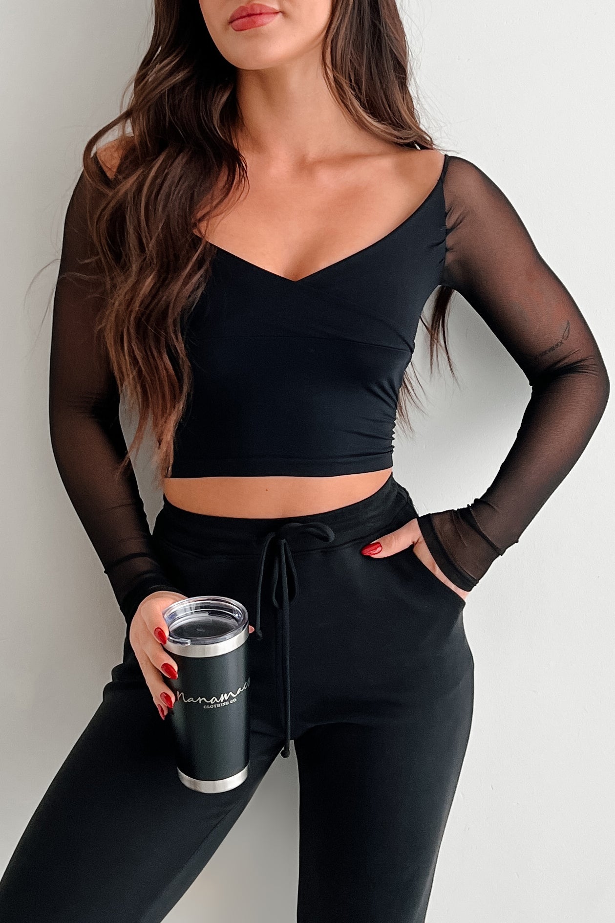 Drew Mesh Sleeve Top (Black) - NanaMacs