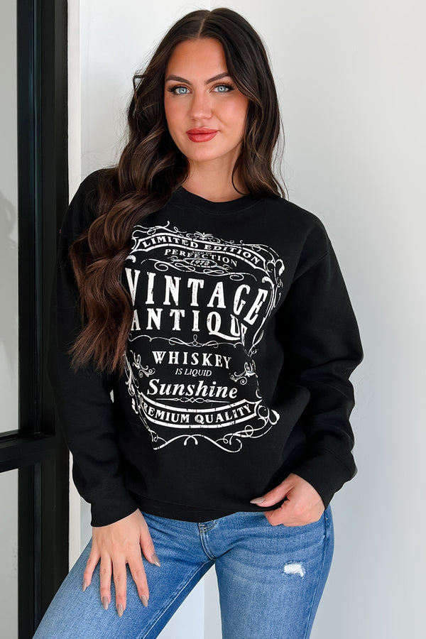 "Vintage Antique Whiskey" Graphic Sweatshirt (Black) - NanaMacs