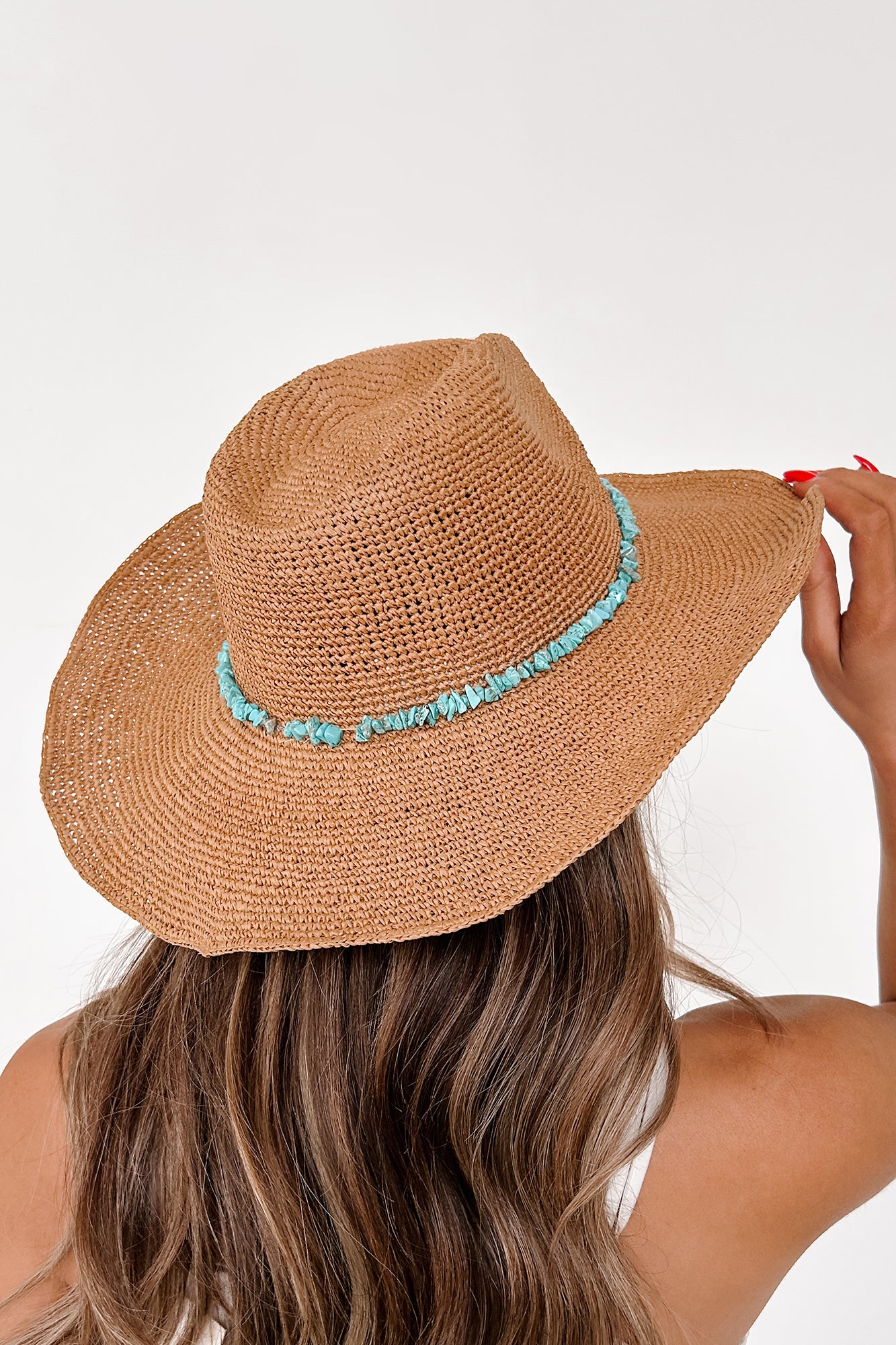 Country Summers Turquoise Beaded Woven Cowboy Hat (Tan) - NanaMacs