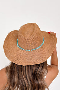 Country Summers Turquoise Beaded Woven Cowboy Hat (Tan) - NanaMacs