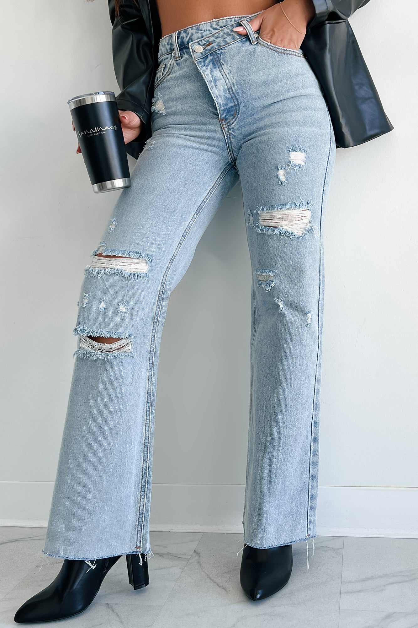 Elgin High Rise Cross-Waist Straight Leg Jeans (Light) - NanaMacs