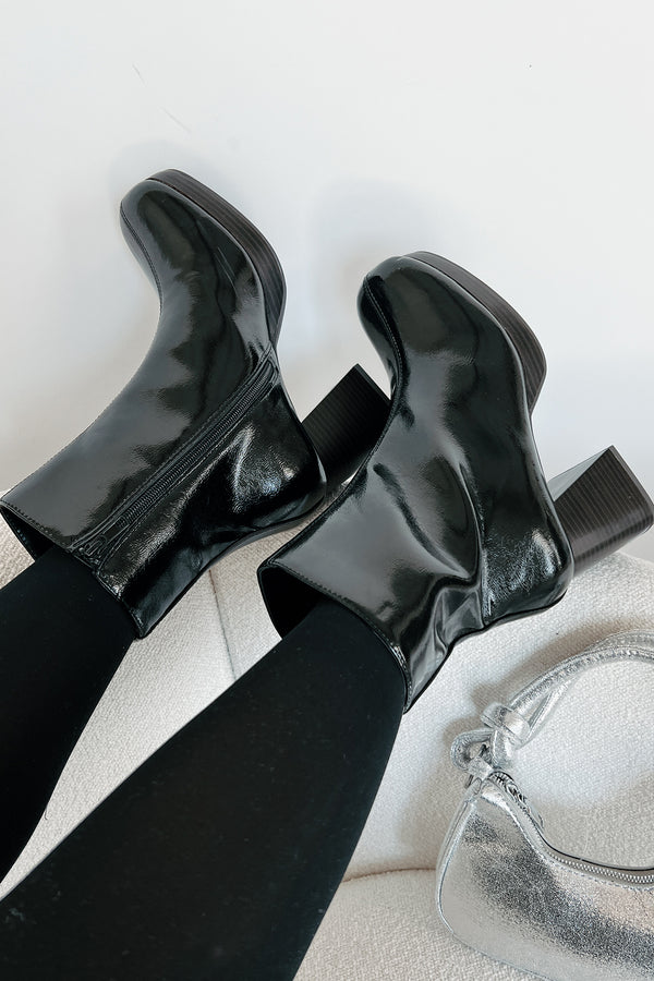 Keep On Grooving Patent Leather Platform Booties (Black/Dark Brown) - NanaMacs