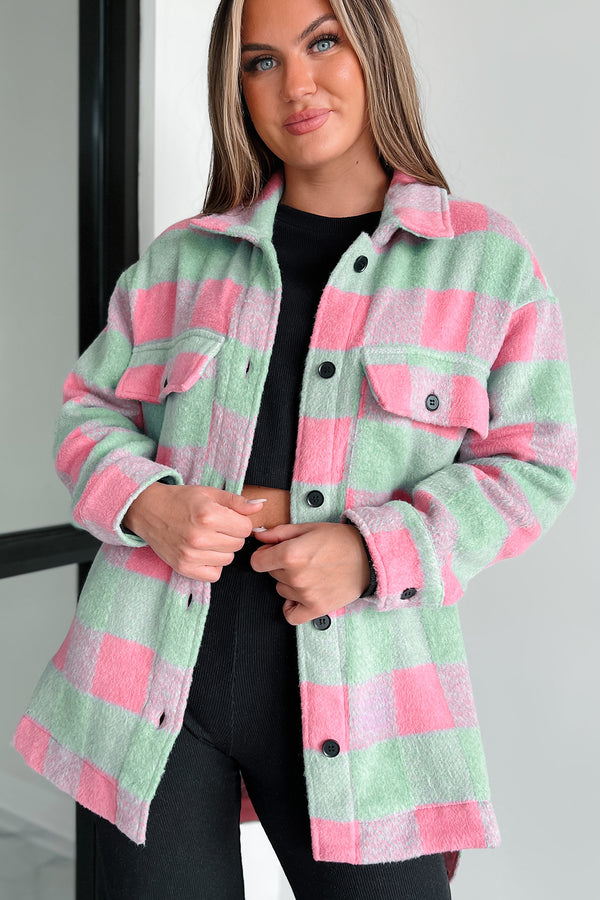 On Cloud Nine Long Plaid Shacket (Pink Multi) - NanaMacs