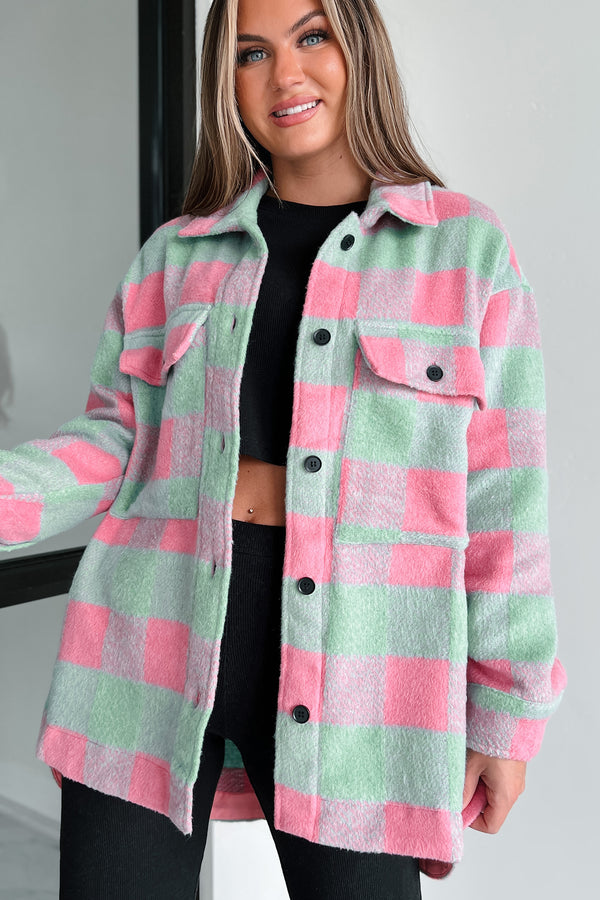 On Cloud Nine Long Plaid Shacket (Pink Multi) - NanaMacs