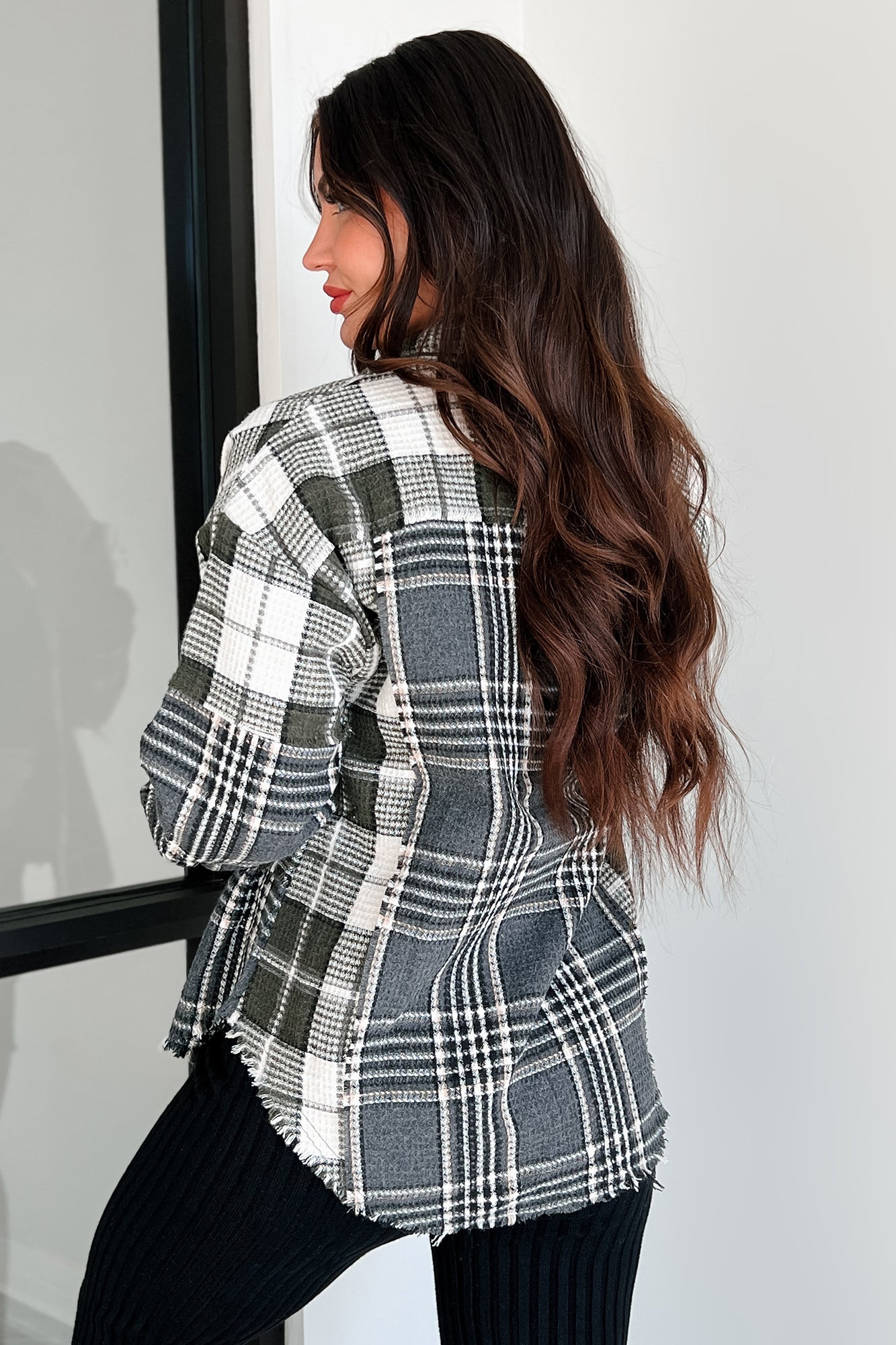 Brently Textured Plaid Shacket (Olive) - NanaMacs