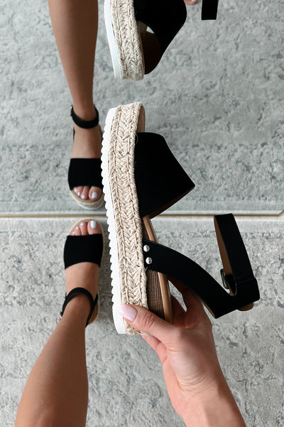 The Hottest Topic Open Toe Espadrille Platform Sandals (Black Nubuck) - NanaMacs