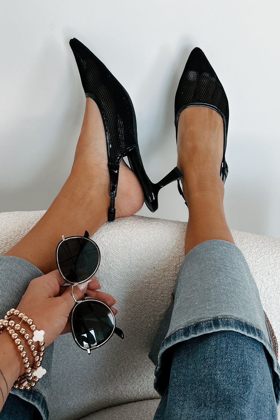 Seeing The Truth Mesh Slingback Heels (Black) - NanaMacs