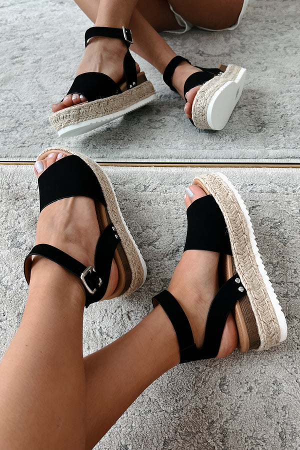 The Hottest Topic Open Toe Espadrille Platform Sandals (Black Nubuck) - NanaMacs