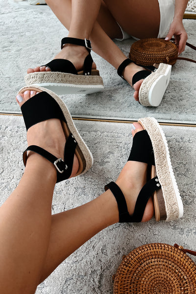 The Hottest Topic Open Toe Espadrille Platform Sandals (Black Nubuck) - NanaMacs