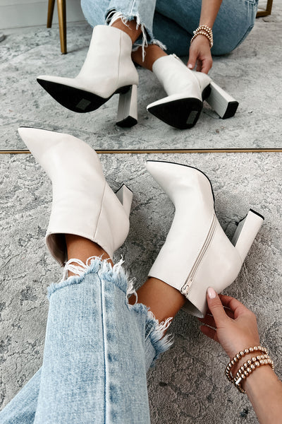 Simple Perfection Faux Leather Booties (Ivory PU) - NanaMacs