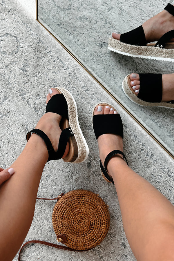 The Hottest Topic Open Toe Espadrille Platform Sandals (Black Nubuck) - NanaMacs