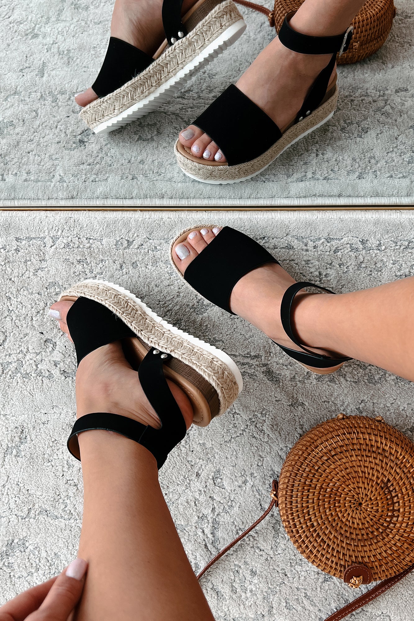 The Hottest Topic Open Toe Espadrille Platform Sandals (Black Nubuck) - NanaMacs