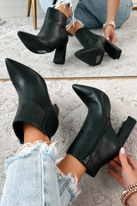 Simple Perfection Faux Leather Booties (Black PU) - NanaMacs