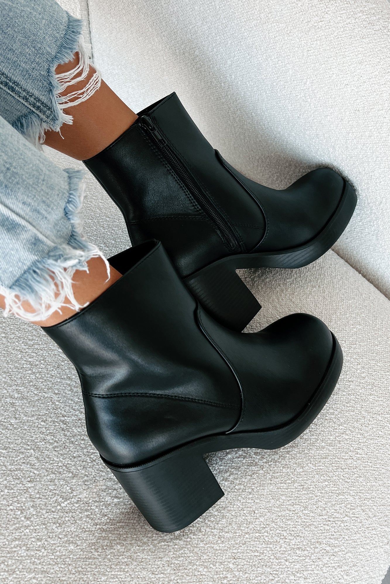 Stylish Foundation Faux Leather Platform Booties (Black PU) - NanaMacs