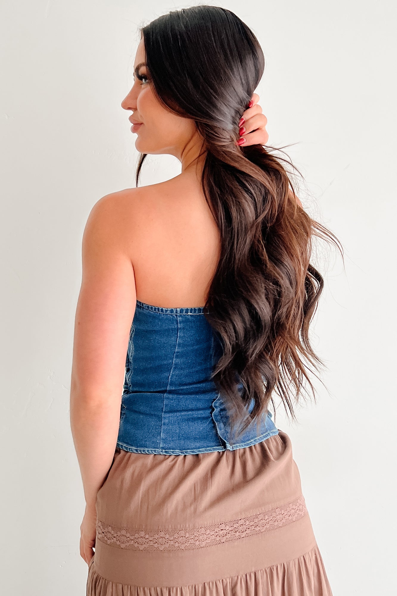 Lipstick & Lethal Strapless Lace-Up Top (Denim) · NanaMacs