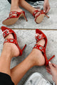 Skyline Views Double-Strap Studded Heeled Sandals (Red)