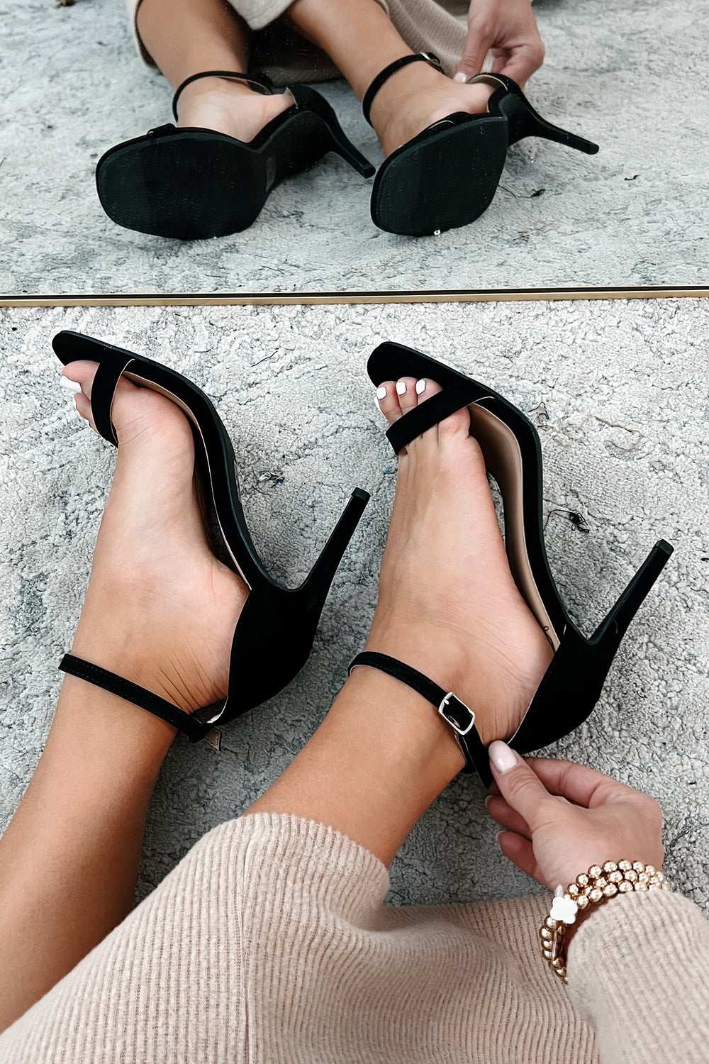 Taking Initiative Ankle Strap Heels (Bone Snake)