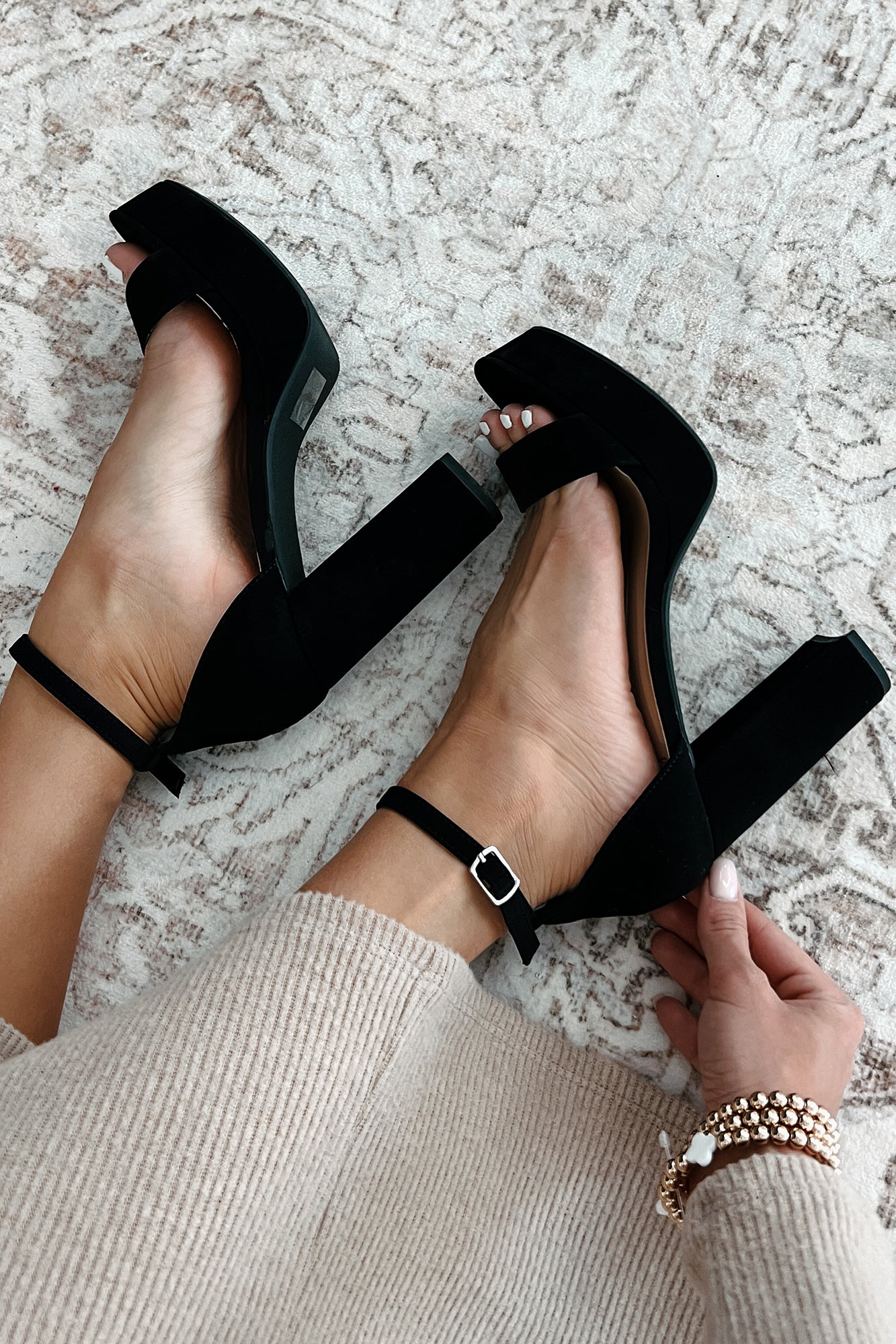 Walking Daydream Open Toe Platform Heels (Black Nubuck)