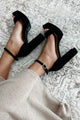 Walking Daydream Open Toe Platform Heels (Black Nubuck)