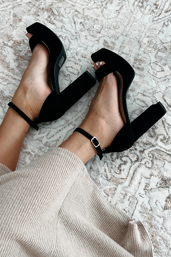 Walking Daydream Open Toe Platform Heels (Black Nubuck) - NanaMacs