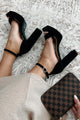 Walking Daydream Open Toe Platform Heels (Black Nubuck)