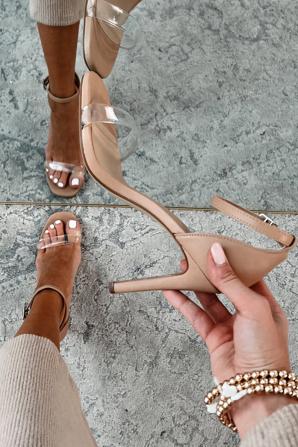 Never Underestimated Ankle Strap Heels (Clear/Sand) - NanaMacs