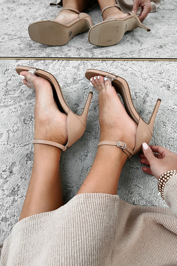 Never Underestimated Ankle Strap Heels (Clear/Sand) - NanaMacs