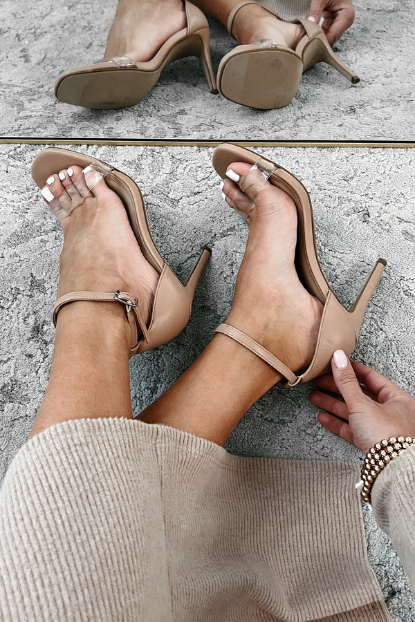 Never Underestimated Ankle Strap Heels (Clear/Sand) - NanaMacs