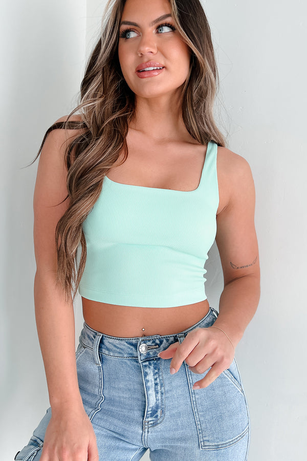 New Physique Ribbed Square Neck Brami Crop Tank (Morning Mint) - NanaMacs