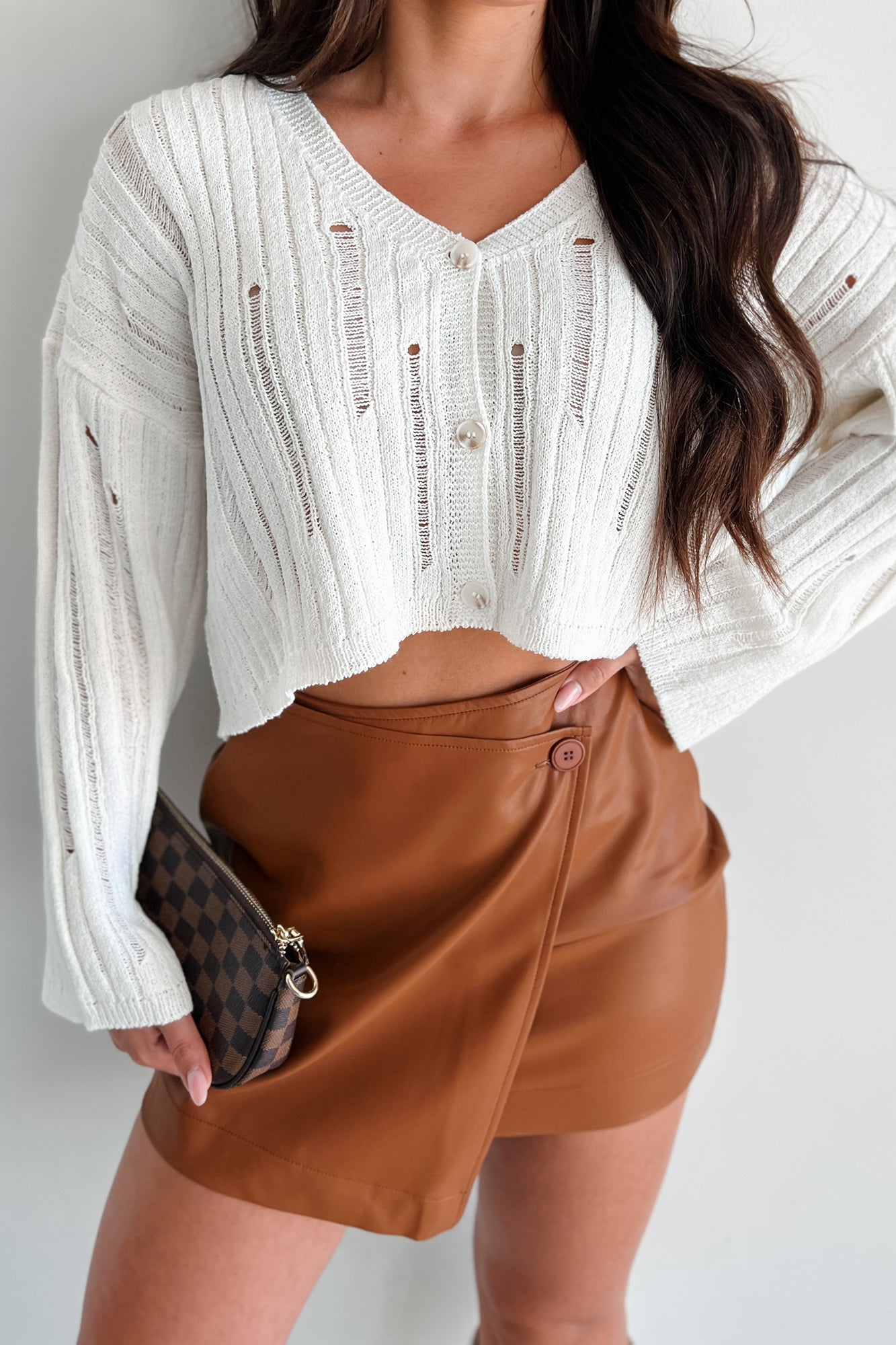 Edgy Answers Distressed Button-Up Cardigan/Top (Ivory) - NanaMacs