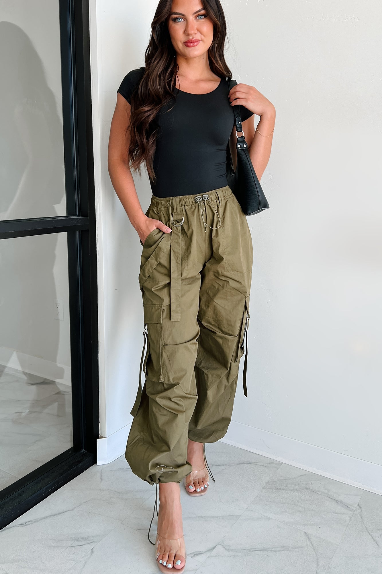 Mansel Wide Leg Cargo Pants (Olive) - NanaMacs