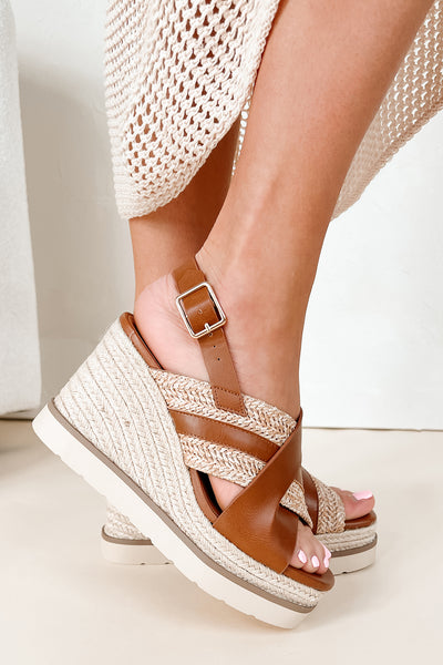 Slice Of Paradise Platform Wedge Heeled Sandal (Tan/Raffia) - NanaMacs