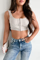 So Alluring French Terry Hook-Front Crop Top (Cement) - NanaMacs