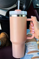 Stay Hydrated 40oz Solid Insulated Tumbler With Straw (Pink) - NanaMacs