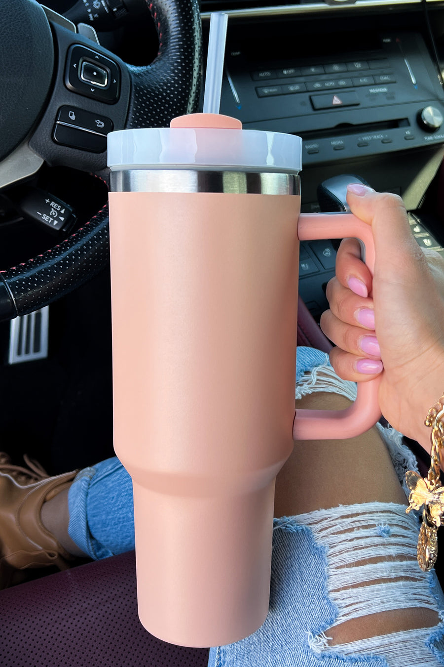 Stay Hydrated 40oz Solid Insulated Tumbler With Straw (Pink) - NanaMacs