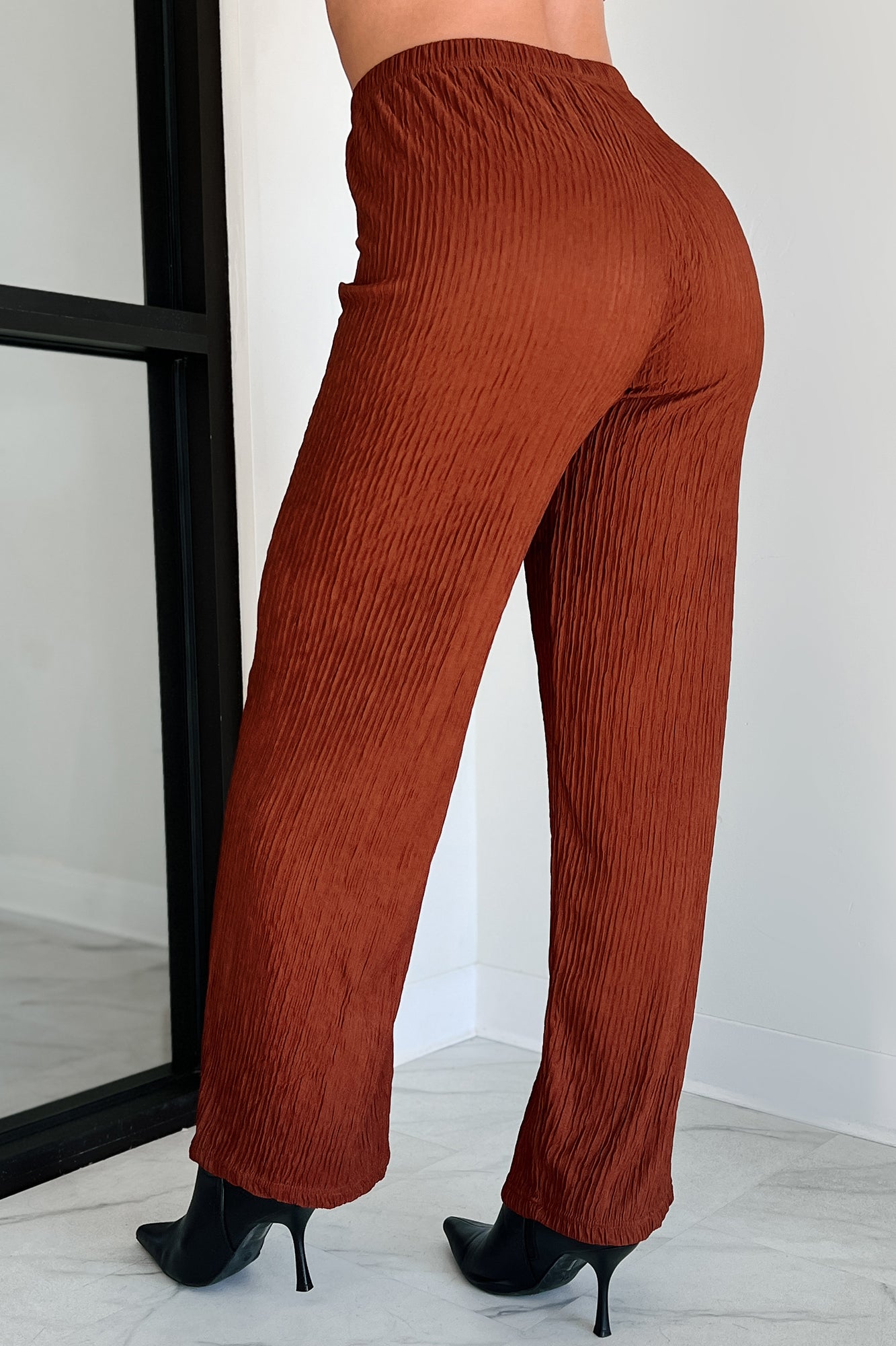 Following My Intuition Crinkled Plisse Wrap Top & Pants Set (Ancora Red) - NanaMacs