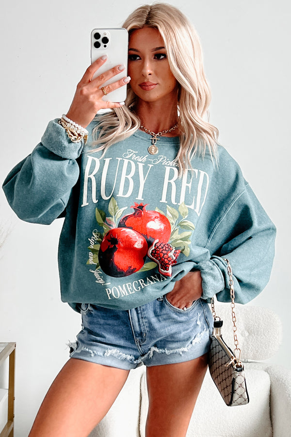 "Ruby Red Pomegranate" Graphic Sweatshirt (Silver Pine) - NanaMacs